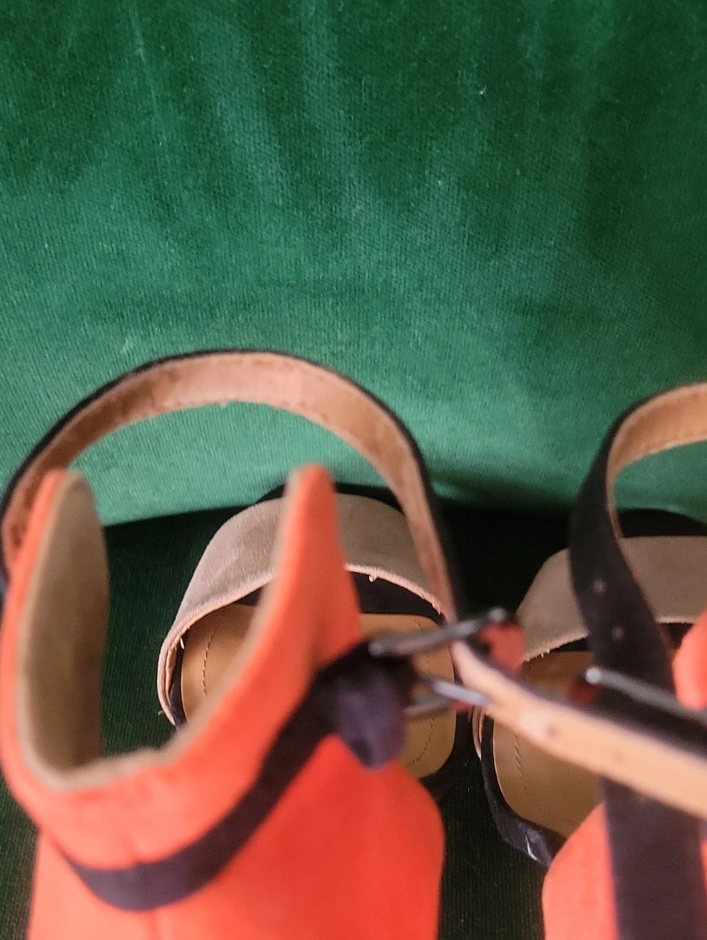 NEW Zara Colorblock Suede Ankle Strap Stiletto Heels Sandals Orange Black 37 6.5